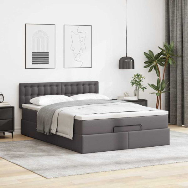 Estructura cama otomana colchón gris 140x190cm cuero sintético Estructura cama otomana colchón gris 140x190cm cuero sintético D