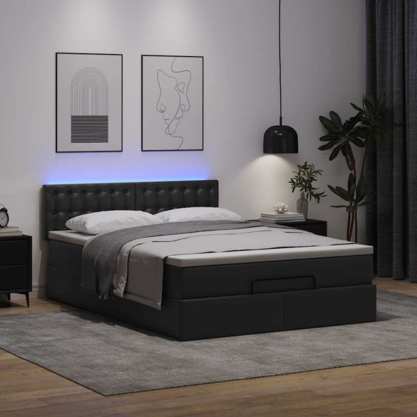 Estructura cama otomana colchón cuero sintético negro 140x190cm Estructura cama otomana colchón cuero sintético negro 140x190cm D