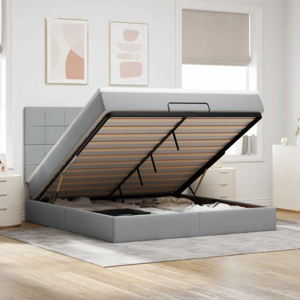 Estructura de cama otomana colchón tela gris claro 160x200cm Estructura de cama otomana colchón tela gris claro 160x200cm D