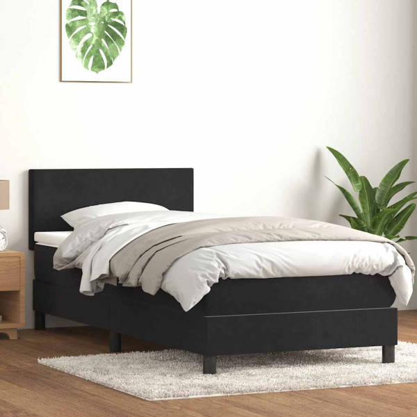 Cama box spring con colchón terciopelo negro 90x220 cm Cama box spring con colchón terciopelo negro 90x220 cm D