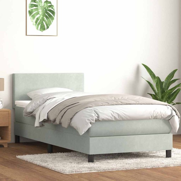 Cama box spring con colchón terciopelo gris claro 90x220 cm Cama box spring con colchón terciopelo gris claro 90x220 cm D