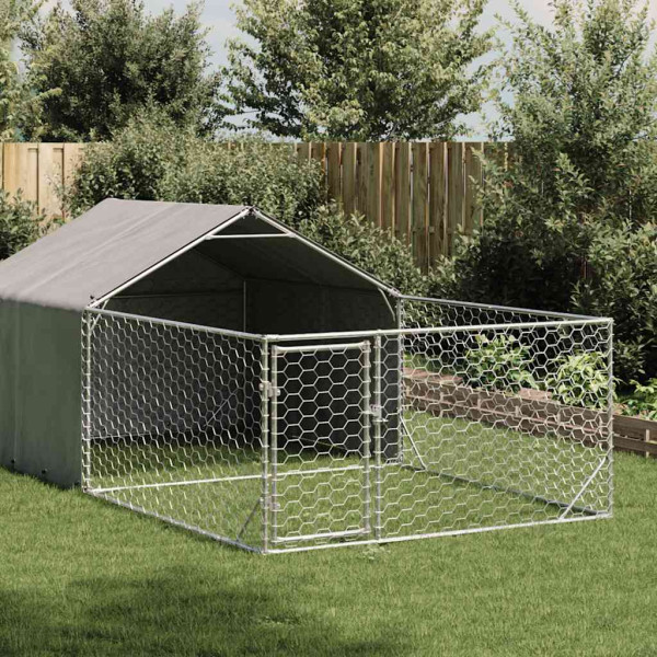 Caseta perros exterior con corral 7x2x1.5 m acero galvanizado Caseta perros exterior con corral 7x2x1.5 m acero galvanizado D