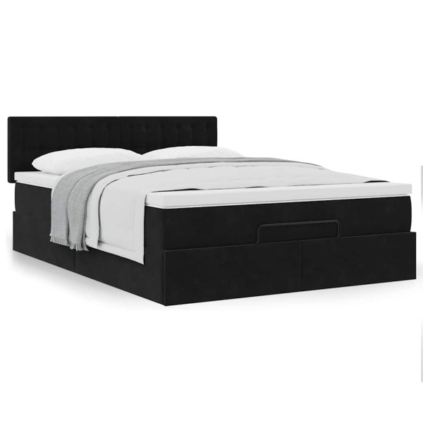 Estructura de cama otomana con colchón terciopelo negro Estructura de cama otomana con colchón terciopelo negro D