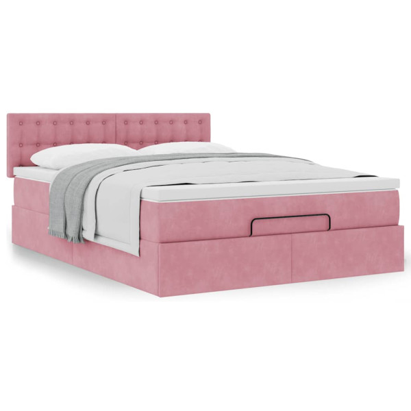Estructura cama otomana con colchón terciopelo rosa 140x190 cm Estructura cama otomana con colchón terciopelo rosa 140x190 cm D