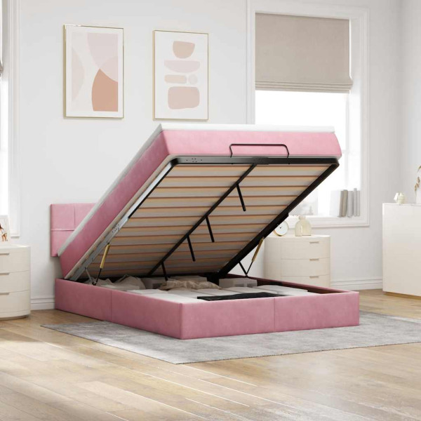 Estructura cama otomana con colchón terciopelo rosa 140x190 cm Estructura cama otomana con colchón terciopelo rosa 140x190 cm D
