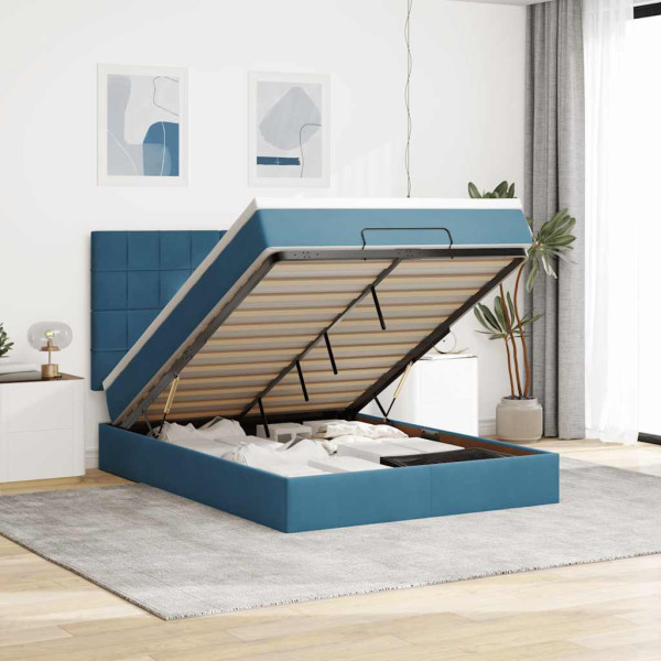 Estructura de cama otomana con colchones terciopelo azul oscuro Estructura de cama otomana con colchones terciopelo azul oscuro D