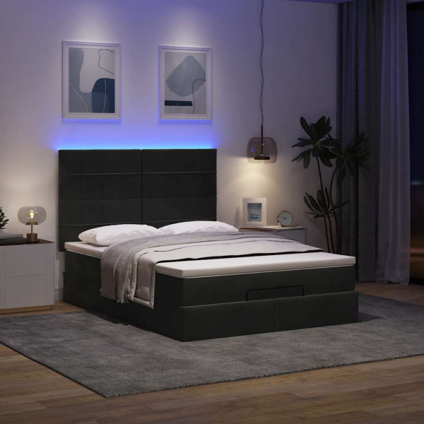 Estructura de cama otomana con colchones terciopelo negro Estructura de cama otomana con colchones terciopelo negro D