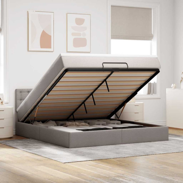 Estructura de cama otomana colchón tela gris pardo 180x200 cm Estructura de cama otomana colchón tela gris pardo 180x200 cm D