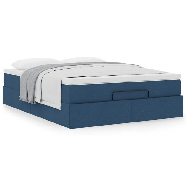 Estructura de cama otomana con colchón tela azul 140x190cm Estructura de cama otomana con colchón tela azul 140x190cm D