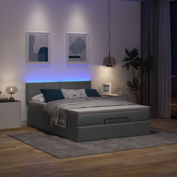 Cama otomana con colchón gris oscuro 140x190 cm tela Cama otomana con colchón gris oscuro 140x190 cm tela D