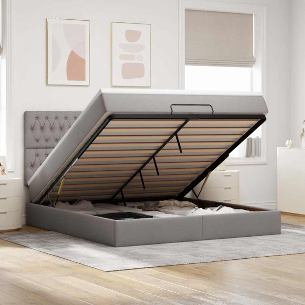 Estructura de cama otomana colchón tela gris pardo 180x200 cm Estructura de cama otomana colchón tela gris pardo 180x200 cm D