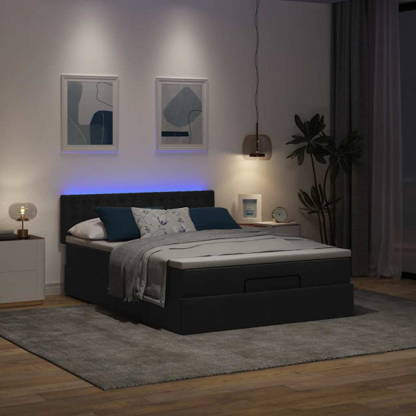 Cama otomana con colchón negra 140x190 cm tela Cama otomana con colchón negra 140x190 cm tela D