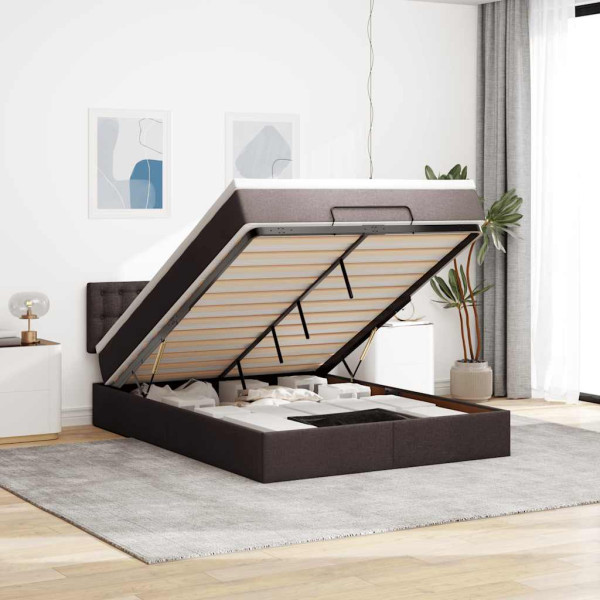 Estructura cama otomana colchón tela marrón oscuro 140x190cm Estructura cama otomana colchón tela marrón oscuro 140x190cm D