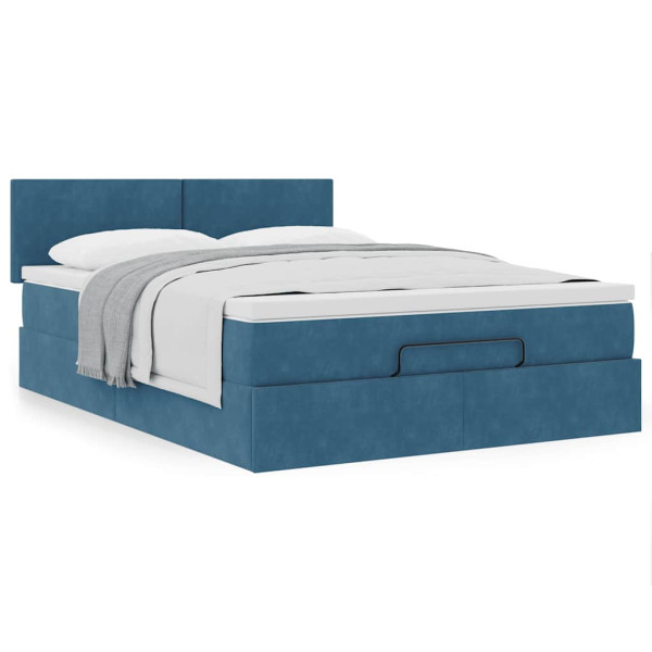 Estructura de cama otomana con colchón terciopelo azul oscuro Estructura de cama otomana con colchón terciopelo azul oscuro D