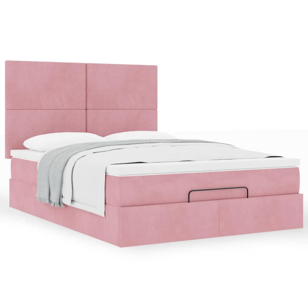 Estructura cama otomana con colchones terciopelo rosa 140x190cm Estructura cama otomana con colchones terciopelo rosa 140x190cm D