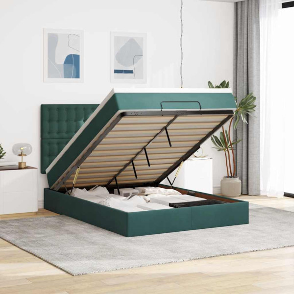 Estructura de cama otomana con colchones verde oscuro 140x200cm Estructura de cama otomana con colchones verde oscuro 140x200cm D