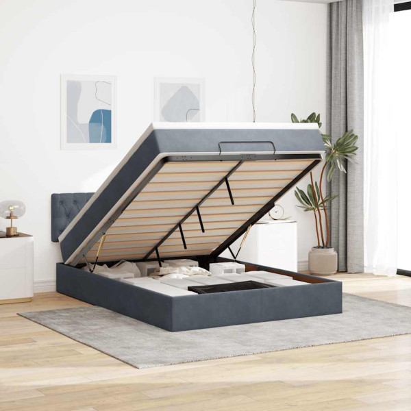 Estructura cama otomana colchón terciopelo gris oscuro Estructura cama otomana colchón terciopelo gris oscuro D
