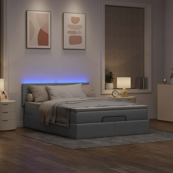 Cama otomana con colchón gris claro 140x190 cm tela Cama otomana con colchón gris claro 140x190 cm tela D