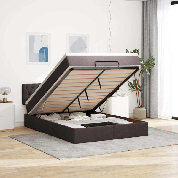 Cama otomana con colchón marrón oscuro 140x190 cm tela Cama otomana con colchón marrón oscuro 140x190 cm tela D