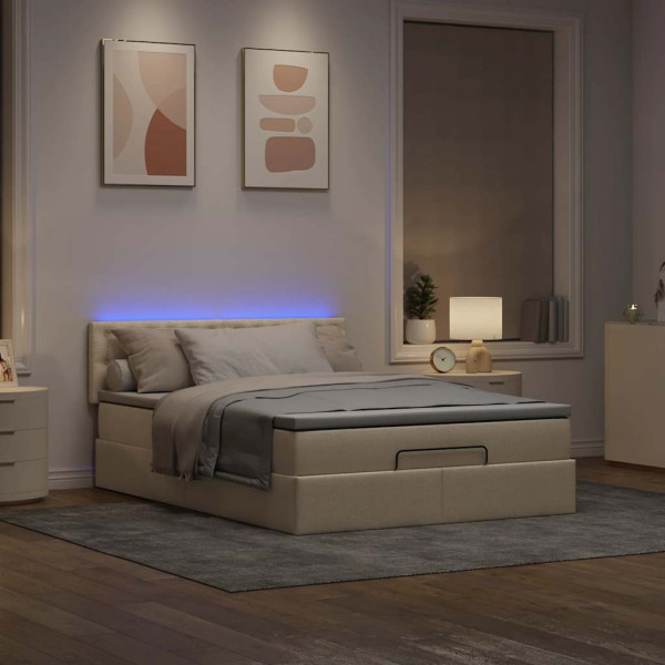 Cama otomana con colchón de tela color crema 140x190 cm Cama otomana con colchón de tela color crema 140x190 cm D