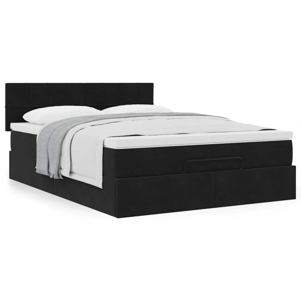 Estructura de cama otomana con colchón terciopelo negro Estructura de cama otomana con colchón terciopelo negro D