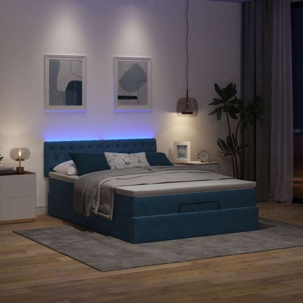 Estructura de cama otomana con colchón terciopelo azul oscuro Estructura de cama otomana con colchón terciopelo azul oscuro D