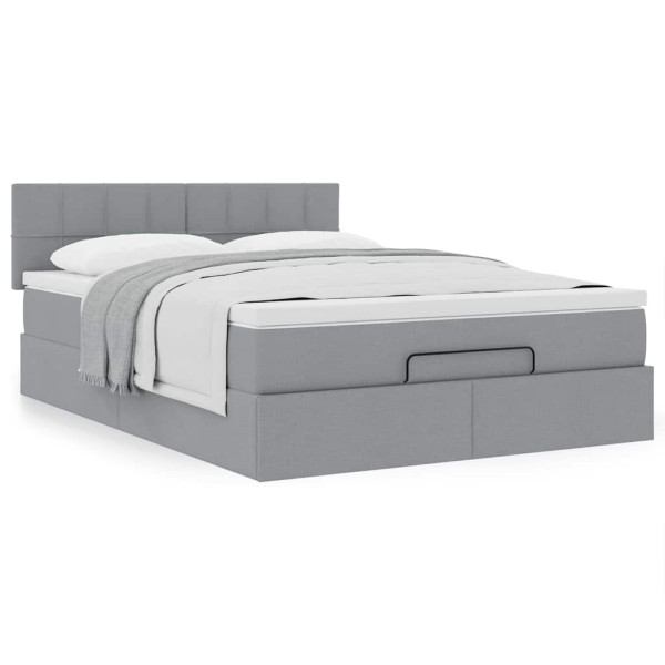 Estructura cama otomana con colchón tela gris claro 140x190 cm Estructura cama otomana con colchón tela gris claro 140x190 cm D