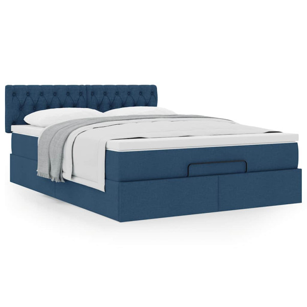 Estructura de cama otomana con colchón tela azul 140x190cm Estructura de cama otomana con colchón tela azul 140x190cm D