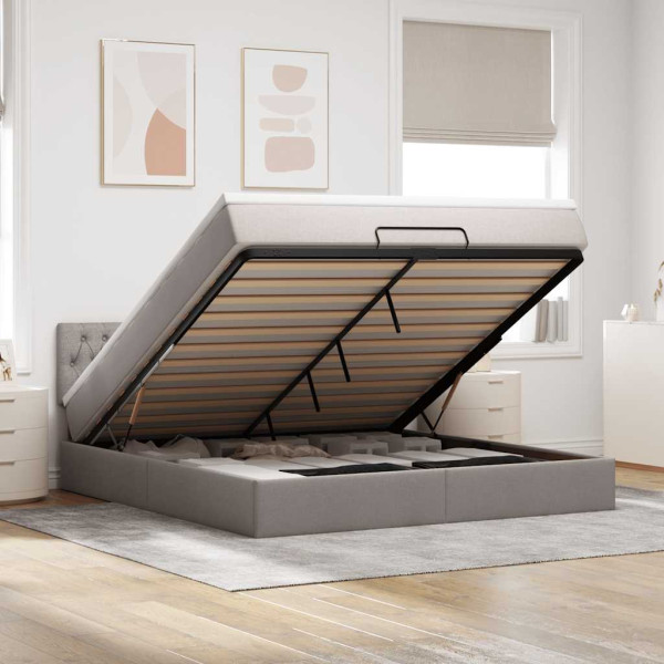 Estructura de cama otomana colchón tela gris pardo 180x200 cm Estructura de cama otomana colchón tela gris pardo 180x200 cm D