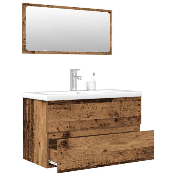 Juego de muebles de baño 3 piezas madera ingeniería envejecida D