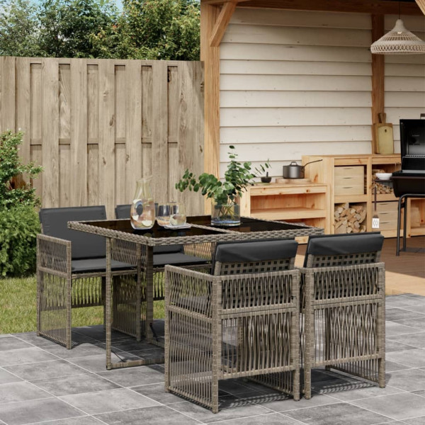 Set comedor de jardín 5 piezas con cojines ratán sintético gris Set comedor de jardín 5 piezas con cojines ratán sintético gris D
