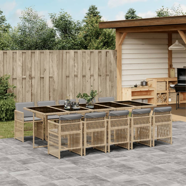 Set de comedor de jardín 11 pzas y cojines ratán sintético gris Set de comedor de jardín 11 pzas y cojines ratán sintético gris D
