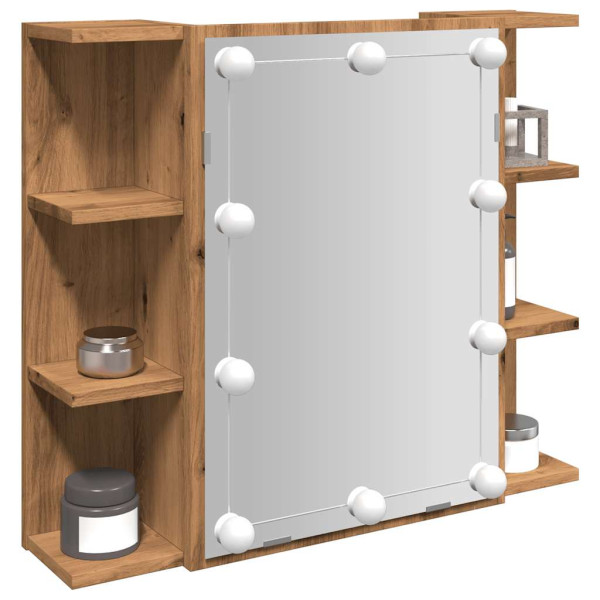 Mueble con espejo y luces LED roble artesanal 70x16.5x60 cm Mueble con espejo y luces LED roble artesanal 70x16.5x60 cm D