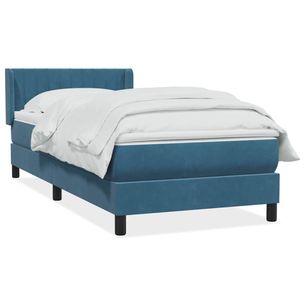 Cama box spring con colchón terciopelo azul oscuro 90x220 cm Cama box spring con colchón terciopelo azul oscuro 90x220 cm D