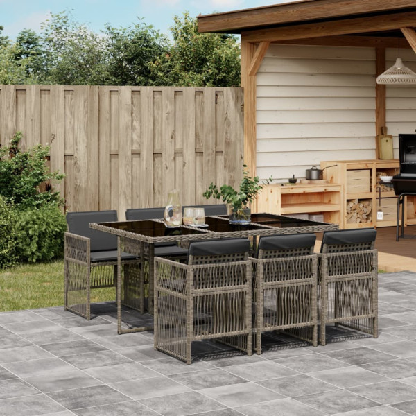 Set comedor jardín 7 pzas y cojines ratán sintético gris Set comedor jardín 7 pzas y cojines ratán sintético gris D