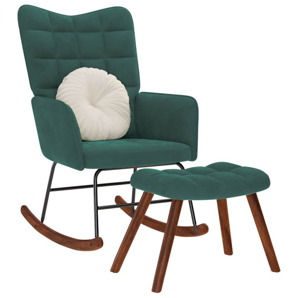 Mecedora con taburete de terciopelo verde oscuro Mecedora con taburete de terciopelo verde oscuro D