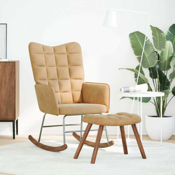 Mecedora con taburete de terciopelo marrón M 3