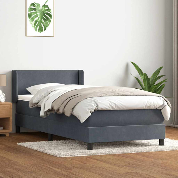 Cama box spring con colchón terciopelo gris oscuro 80x220 cm Cama box spring con colchón terciopelo gris oscuro 80x220 cm D