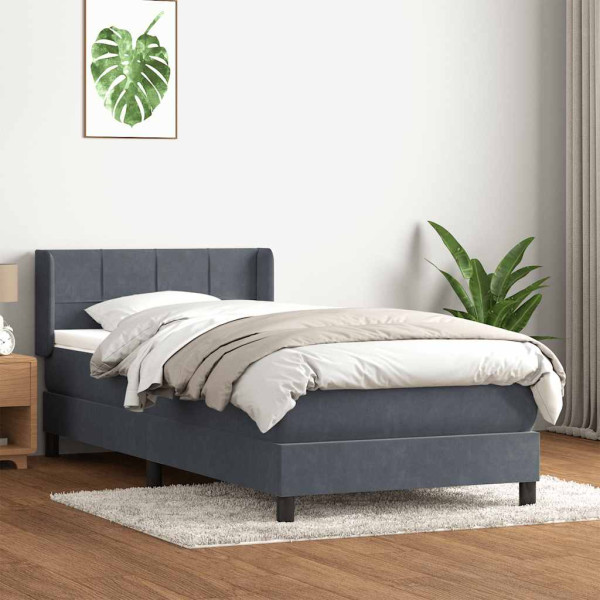 Cama box spring con colchón terciopelo gris oscuro 80x220 cm Cama box spring con colchón terciopelo gris oscuro 80x220 cm D