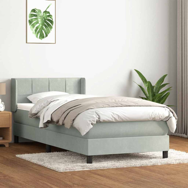 Cama box spring con colchón terciopelo gris claro 90x220 cm Cama box spring con colchón terciopelo gris claro 90x220 cm D