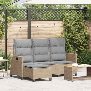 Sofá de jardín reclinable con cojines en forma de L beige D