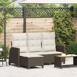 Sofá de jardín reclinable con cojines en forma de L marrón D