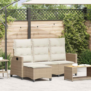 Sofá de jardín reclinable con cojines en forma de L beige D