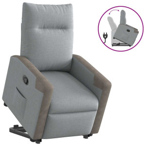 Sillón reclinable elevable de tela gris claro D