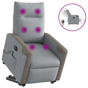 Sillón de masaje eléctrico reclinable elevable tela gris claro D