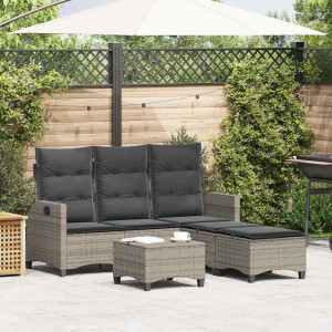 Set de sofás de jardín en forma de L con cojines 3 pzas gris D