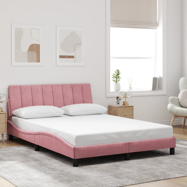 Estructura de cama sin colchón terciopelo rosa 140x200 cm Estructura de cama sin colchón terciopelo rosa 140x200 cm D