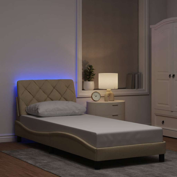 Estructura de con LED sin colchón tela crema 80x200 cm Estructura de con LED sin colchón tela crema 80x200 cm D