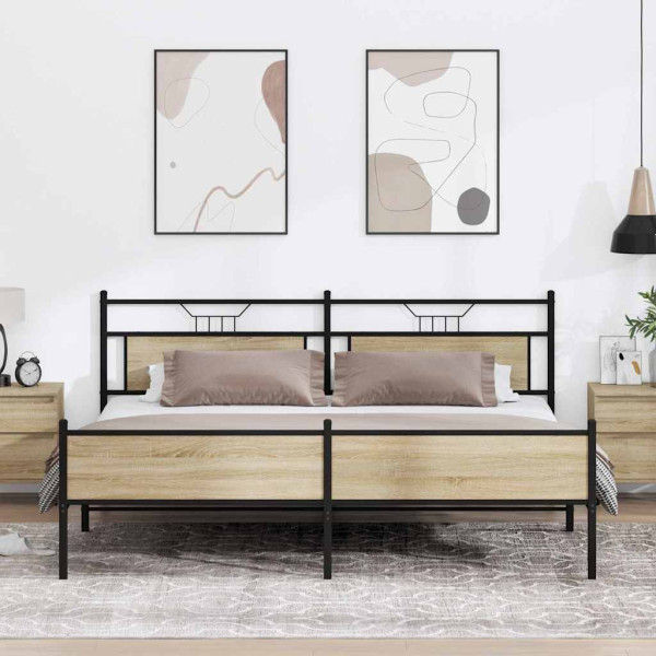 Estructura de cama sin colchón metal roble Sonoma 193x203 cm Estructura de cama sin colchón metal roble Sonoma 193x203 cm D