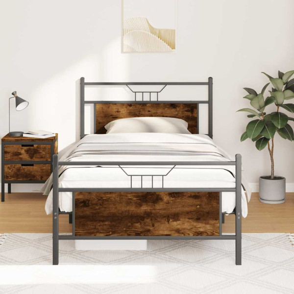 Estructura de cama sin colchón madera roble ahumado 100x190 cm Estructura de cama sin colchón madera roble ahumado 100x190 cm D
